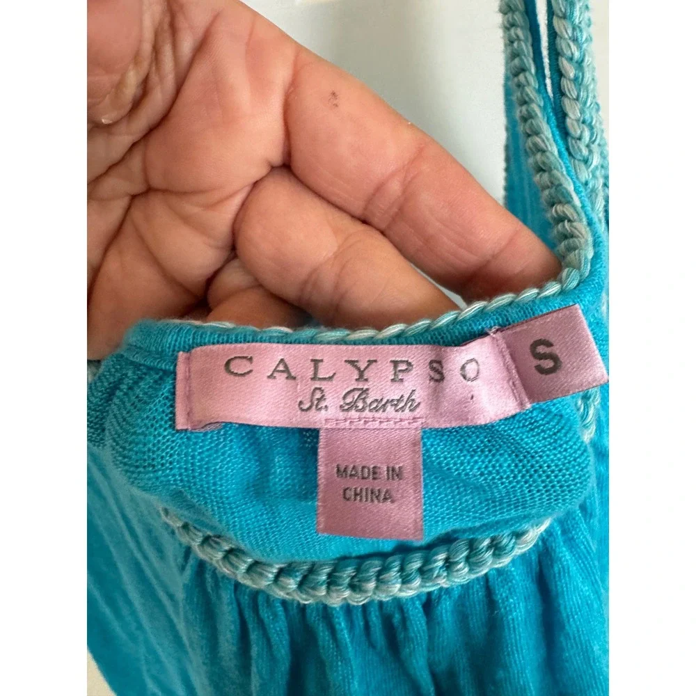 Calypso St. Barth teal blue linen maxi dress size small‎